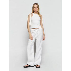 NWOT Reformation Olina Linen Pant in White Straight Leg Cut Elastic Waistband